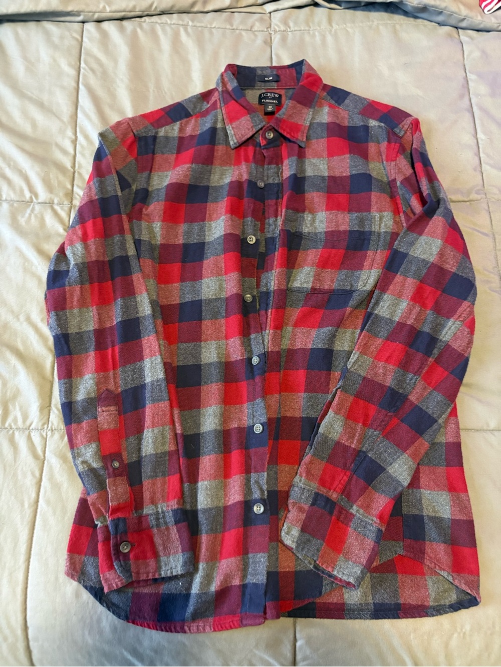 J. Crew Red, Navy & Gray Plaid Button-Down Shirt